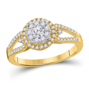 14kt Yellow Gold Womens Round Diamond Halo Solitaire Ring 1/2 Cttw