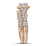 14kt Rose Gold Womens Princess Diamond Bridal Wedding Engagement Ring Band Set 1-1/2 Cttw