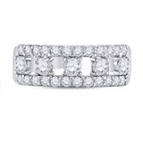 14kt White Gold Womens Round Diamond Right Hand Three-Row Band Ring 1.00 Cttw