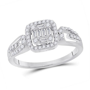 14kt White Gold Womens Baguette Diamond Fashion Cluster Ring 3/8 Cttw