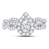 14kt White Gold Womens Pear Diamond Bridal Wedding Engagement Ring Band Set 1.00 Cttw (Certified)
