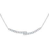 14kt White Gold Womens Round Diamond Curved Bypass Bar Necklace 1.00 Cttw