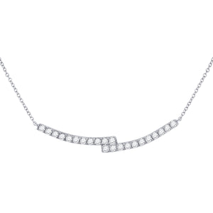 14kt White Gold Womens Round Diamond Curved Bypass Bar Necklace 1.00 Cttw