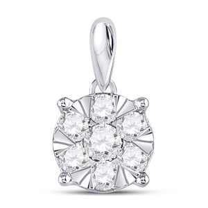 14kt White Gold Womens Round Diamond Flower Cluster Pendant 1/2 Cttw