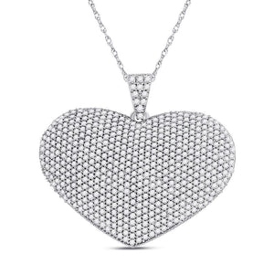 14kt White Gold Womens Round Diamond Charmed Heart Pendant 2.00 Cttw