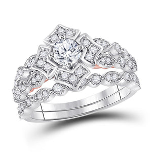 14kt Two-tone Gold Womens Round Diamond Bridal Wedding Engagement Ring Band Set 3/4 Cttw (Certified)