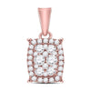 14kt Rose Gold Womens Round Diamond Rectangular Cluster Pendant 1/4 Cttw