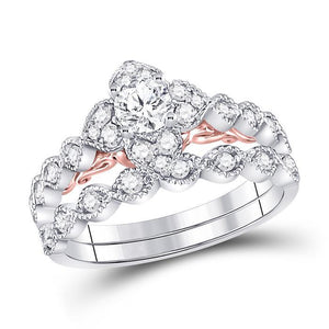 14kt Two-tone Gold Womens Round Diamond Bridal Wedding Engagement Ring Band Set 3/4 Cttw (Certified)