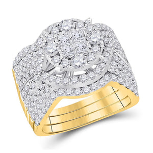 14kt Yellow Gold Womens Princess Diamond Bridal Wedding Engagement Ring Band Set 2-1/2 Cttw