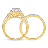 14kt Yellow Gold Womens Princess Diamond Bridal Wedding Engagement Ring Band Set 7/8 Cttw