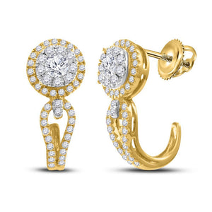 14kt Yellow Gold Womens Round Diamond Modern Solitiare Hoop Earrings 3/4 Cttw