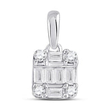 14kt White Gold Womens Baguette Diamond Fashion Cluster Pendant 1/3 Cttw