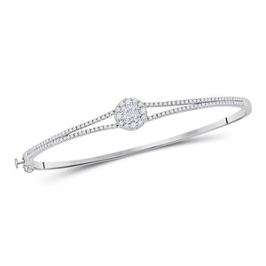 14kt White Gold Womens Princess & Round Diamond Bangle Bracelet 1.00 Cttw