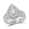 14kt Two-tone Gold Womens Pear Diamond Bridal Wedding Engagement Ring Band Set 2.00 Cttw (Certified)