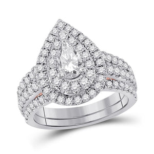 14kt Two-tone Gold Womens Pear Diamond Bridal Wedding Engagement Ring Band Set 2.00 Cttw (Certified)