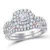 14kt Two-tone Gold Womens Princess Diamond Bridal Wedding Engagement Ring Band Set 1-1/4 Cttw (Certified)