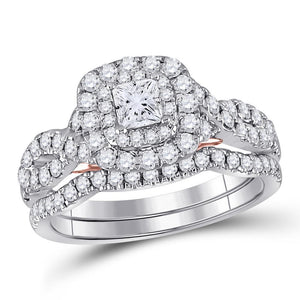 14kt Two-tone Gold Womens Princess Diamond Bridal Wedding Engagement Ring Band Set 1-1/4 Cttw (Certified)
