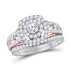 14kt Two-tone Gold Womens Round Diamond Bridal Wedding Engagement Ring Band Set 1-1/5 Cttw