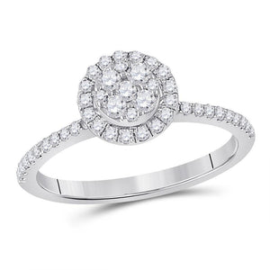 14kt White Gold Womens Round Diamond Fashion Cluster Halo Ring 1/2 Cttw