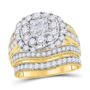 14kt Yellow Gold Womens Princess Diamond Bridal Wedding Engagement Ring Band Set 2-1/2 Cttw