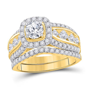 14kt Yellow Gold Womens Round Diamond Bridal Wedding Engagement Ring Band Set 2-1/4 Cttw (Certified)