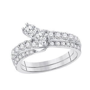 14kt White Gold Womens Round Diamond 2-stone Bridal Wedding Engagement Ring 3/4 Cttw (Certified)