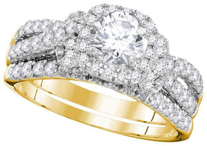 14kt Yellow Gold Womens Round Diamond Bridal Wedding Engagement Ring Band Set 1-1/3 Cttw (Certified)