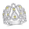 14kt White Gold Womens Round Yellow Diamond Fashion Cocktail Ring 1-1/2 Cttw