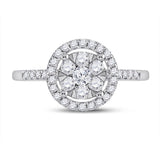 14kt White Gold Womens Round Diamond Right Hand Halo Cluster Ring 5/8 Cttw