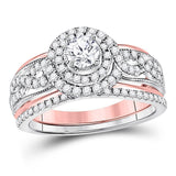 14kt Two-tone Gold Womens Round Diamond Bridal Wedding Engagement Ring Band Set 1.00 Cttw (Certified)
