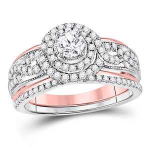 14kt Two-tone Gold Womens Round Diamond Bridal Wedding Engagement Ring Band Set 1.00 Cttw (Certified)