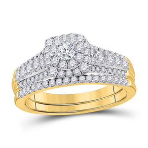 14kt Yellow Gold Womens Round Diamond Bridal Wedding Engagement Ring Band Set 1.00 Cttw