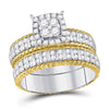 14kt Two-tone Gold His Hers Round Diamond Cluster Matching Bridal Wedding Ring Band Set 1.00 Cttw