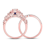 14kt Rose Gold Womens Round Diamond Bridal Wedding Engagement Ring Band Set 1.00 Cttw