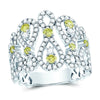 14kt White Gold Womens Round Yellow Diamond Fashion Cocktail Ring 1-1/2 Cttw