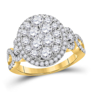 14kt Yellow Gold Womens Round Diamond Right Hand Cluster Ring 1-1/2 Cttw