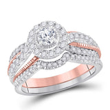 14kt Two-tone Gold Womens Round Diamond Bridal Wedding Engagement Ring Band Set 1.00 Cttw (Certified)
