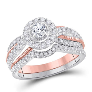 14kt Two-tone Gold Womens Round Diamond Bridal Wedding Engagement Ring Band Set 1.00 Cttw (Certified)