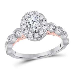 14kt Two-tone Gold Womens Oval Diamond Solitaire Bridal Wedding Engagement Ring 3/4 Cttw (Certified)