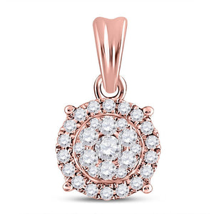 14kt Rose Gold Womens Round Diamond Halo Cluster Pendant 1/4 Cttw