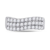 14kt White Gold Womens Round Diamond Contoured Triple Row Band Ring 1.00 Cttw