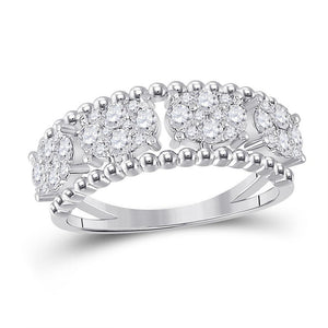 14kt White Gold Womens Round Diamond Oval Cluster Band Ring 3/4 Cttw