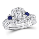 14kt White Gold Womens Emerald Diamond Bridal Wedding Engagement Ring Band Set 1.00 Cttw (Certified)