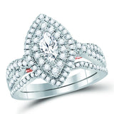 14kt Two-tone Gold Womens Marquise Diamond Bridal Wedding Engagement Ring Band Set 1.00 Cttw (Certified)