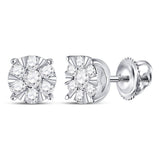 14kt White Gold Womens Round Diamond Flower Cluster Earrings 1/2 Cttw