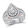 14kt Two-tone Gold Womens Pear Diamond Bridal Wedding Engagement Ring Band Set 2.00 Cttw (Certified)