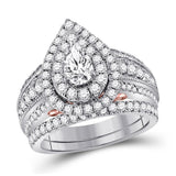 14kt Two-tone Gold Womens Pear Diamond Bridal Wedding Engagement Ring Band Set 2.00 Cttw (Certified)