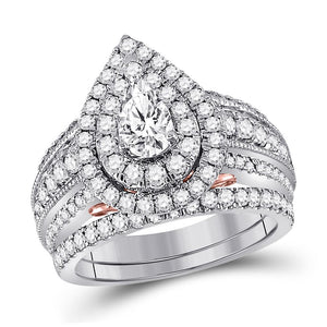 14kt Two-tone Gold Womens Pear Diamond Bridal Wedding Engagement Ring Band Set 2.00 Cttw (Certified)