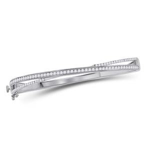 14kt White Gold Womens Round Diamond Fashion Bangle Bracelet 1.00 Cttw