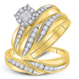 14kt Yellow Gold His Hers Princess Diamond Cluster Matching Bridal Wedding Ring Band Set 5/8 Cttw